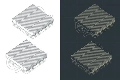Slim CPU cooler isometric blueprints 스톡 일러스트