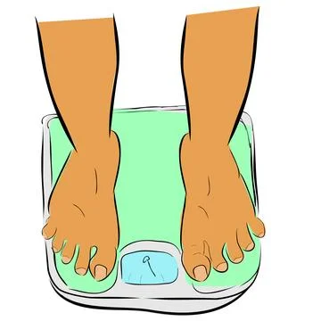 Slim foot at weight scale, top view, simple vector doodle hand draw sketch Stock Illustration