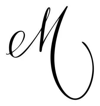 Slim letter M with small loop entry and long hairline right curve, elegant black Иллюстрация
