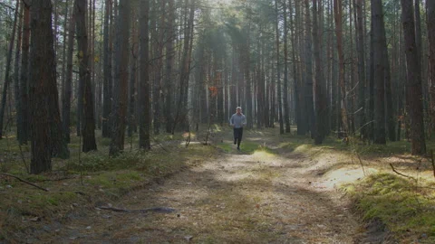 Slim Man Has Weekend Run In Forest Stock Footage 165725045