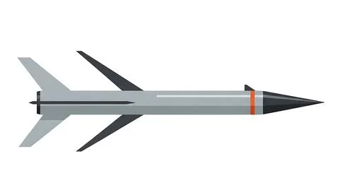 Slim tactical missile vector illustration with grey fuselage and black nose.. Stock Illustration