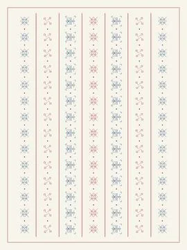 Slim vertical columns combine red, blue, and gray folk symbols on a warm iv.. Stock-Illustration