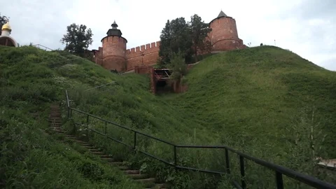 Сlimbing the old steps leading to the Kremlin of Nizhny Novgorod Stock Footage 92840911