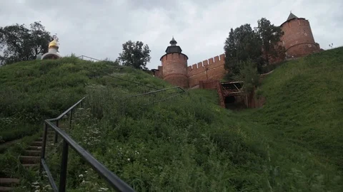 Сlimbing the old steps leading to the Kremlin of Nizhny Novgorod Stock Footage 92840939