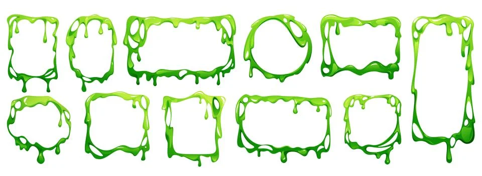 Slime frame. Green spooky border, liquid splat texture or toxic square blob drip Illustrazione stock