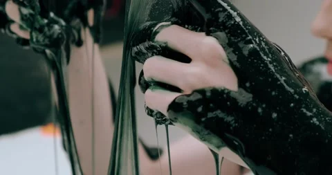 Slime on human hands Stock Footage 226977953
