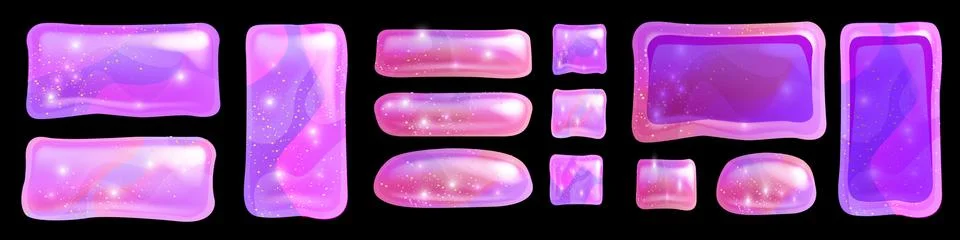 Slime UI rectangle button set, cartoon cute frame shiny shapes Stock-Illustration