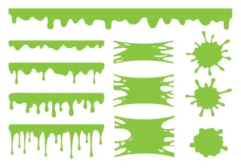 Slime vector set. Green dirt splat, goo dripping splodges of slime. Stock Illustration