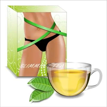 Slimming tea. Tea packaging with the image of shapely female hip Stock Illustration