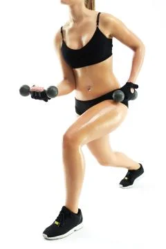 Slimming training, training with dumbbells Stock Photos