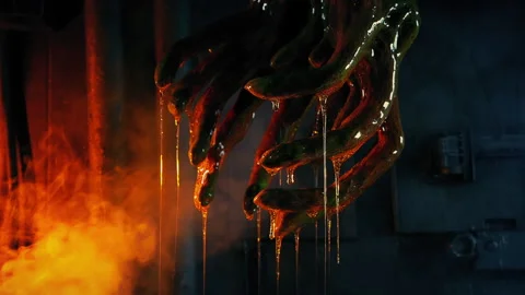 Slimy Alien On Ceiling With Flashing Lights And Gas From Broken Pipe Stock Footage 150914317