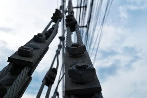 Sling and cable harness used to pull the electric pole to be strong Foto stock