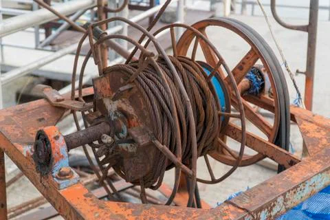 Sling wire in rolls are rust and belts Stock Photos