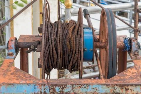 Sling wire in rolls are rust and belts Stock Photos