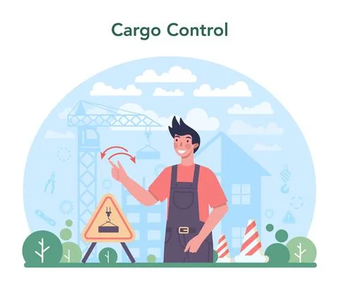 Slinger concept. Professional workers of constructing industry slinging Stock Illustration