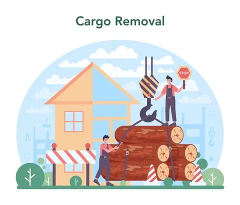 Slinger concept. Professional workers of constructing industry slinging Stock Illustration