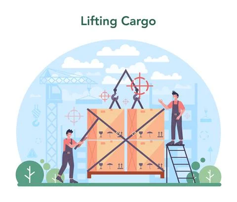 Slinger concept. Professional workers of constructing industry slinging Stock Illustration