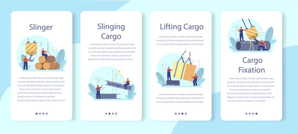 Slinger mobile application banner set. Professional workers Stock Illustration