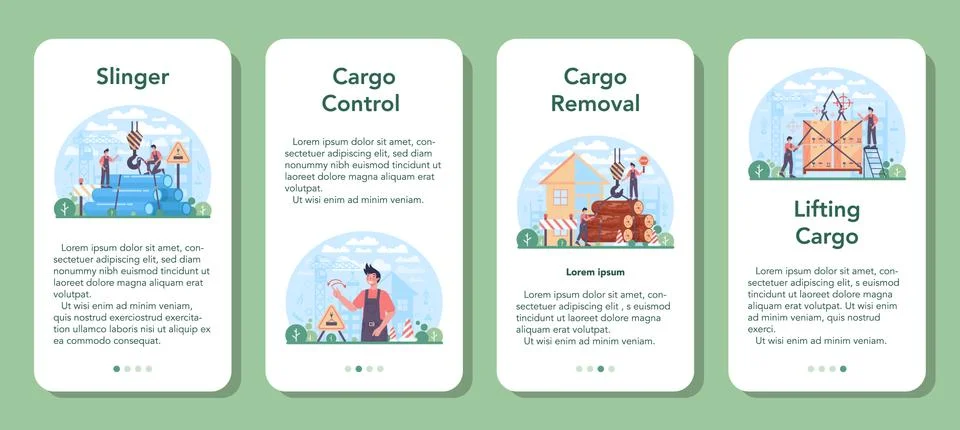 Slinger mobile application banner set. Professional workers Stock Illustration