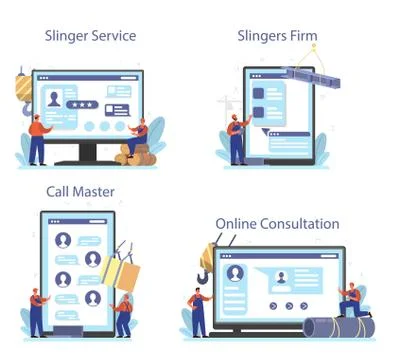 Slinger online service or platform set. Professional workers Stock Illustration