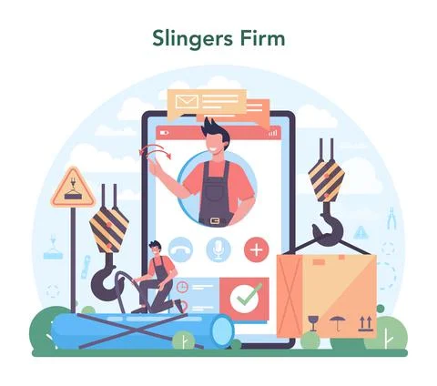 Slinger online service or platform. Professional workers of constructing Stock Illustration