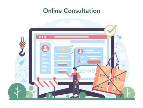 Slinger online service or platform. Professional workers of constructing Stock Illustration