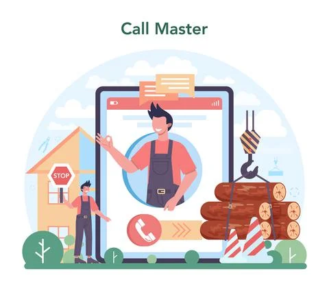 Slinger online service or platform. Professional workers of constructing Stock Illustration