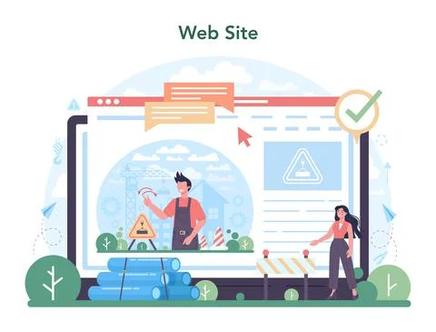 Slinger online service or platform. Professional workers of constructing Stock Illustration