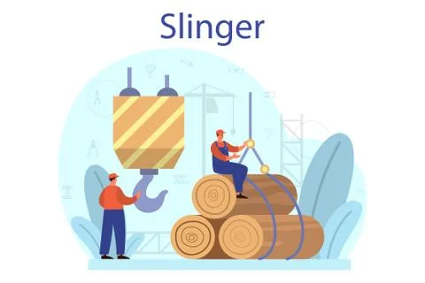 Slinger. Professional workers of constructing industry slinging Stock Illustration