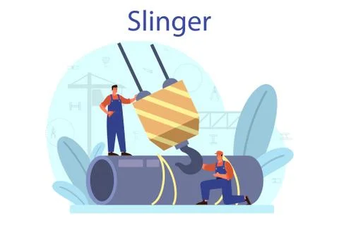 Slinger. Professional workers of constructing industry slinging Stock Illustration