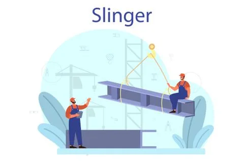 Slinger. Professional workers of constructing industry slinging Stock Illustration
