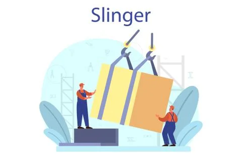 Slinger. Professional workers of constructing industry slinging Stock Illustration
