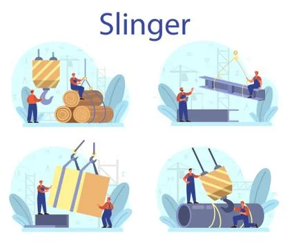 Slinger set. Professional workers of constructing industry slinging Stock Illustration