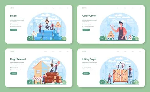 Slinger web banner or landing page set. Professional workers Stock Illustration