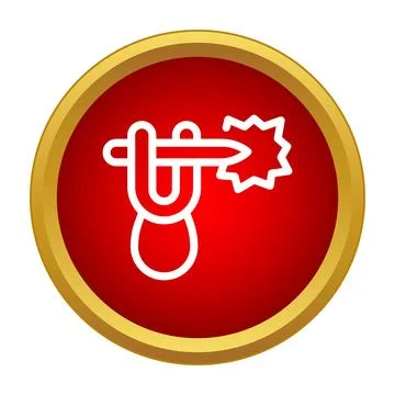 Slingshot launching projectile icon inside red circular button Stock Illustration