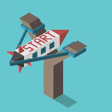 Slingshot with space rocket Stock Illustration