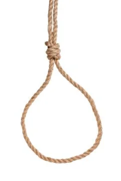 Slip noose with scaffold knot tied on jute rope ~ Hi Res #109625113