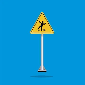 Slip warning on yellow triangle board Stock Illustration