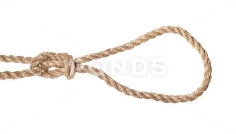 Slipped figure-eight noose knot tied on jute rope Stock Photos