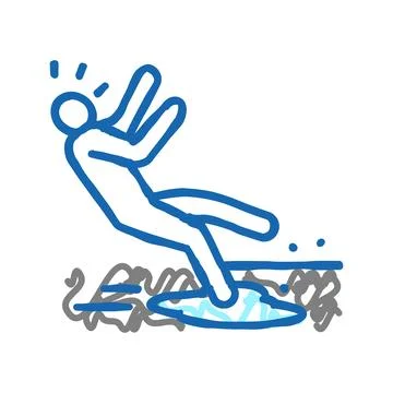 Slipped puddle man accident icon doodle illustration Stock Illustration