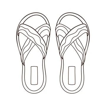 Slipper with wave stripes icon in line art style. Flip flops woman, female shoes Stock Illustration