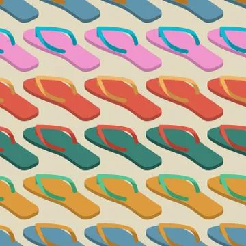 Slippers seamless pattern. Summer shoes ornament. Beach Boots background Stock Illustration