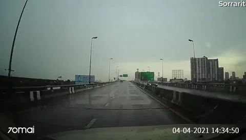 Slippery Corner Sends Car Bouncing Between Barriers, Bangkok, Thailand - 04 Apr  Stock Footage 205349200