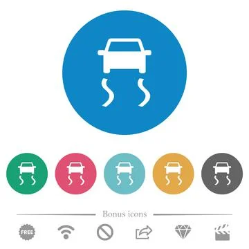 Slippery road dashboard indicator flat round icons Illustration