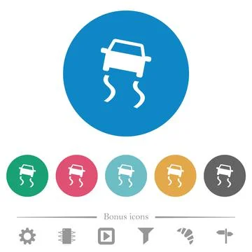 Slippery road dashboard indicator flat round icons Illustration