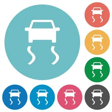 Slippery road dashboard indicator flat round icons Illustration