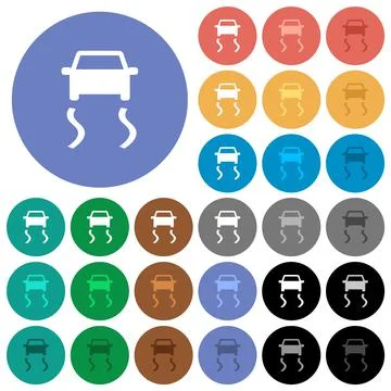 Slippery road dashboard indicator round flat multi colored icons Illustration