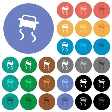 Slippery road dashboard indicator round flat multi colored icons Illustration