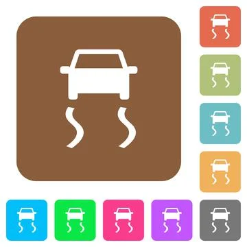 Slippery road dashboard indicator rounded square flat icons Illustration