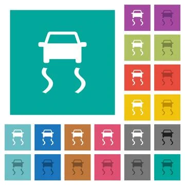 Slippery road dashboard indicator square flat multi colored icons Illustration